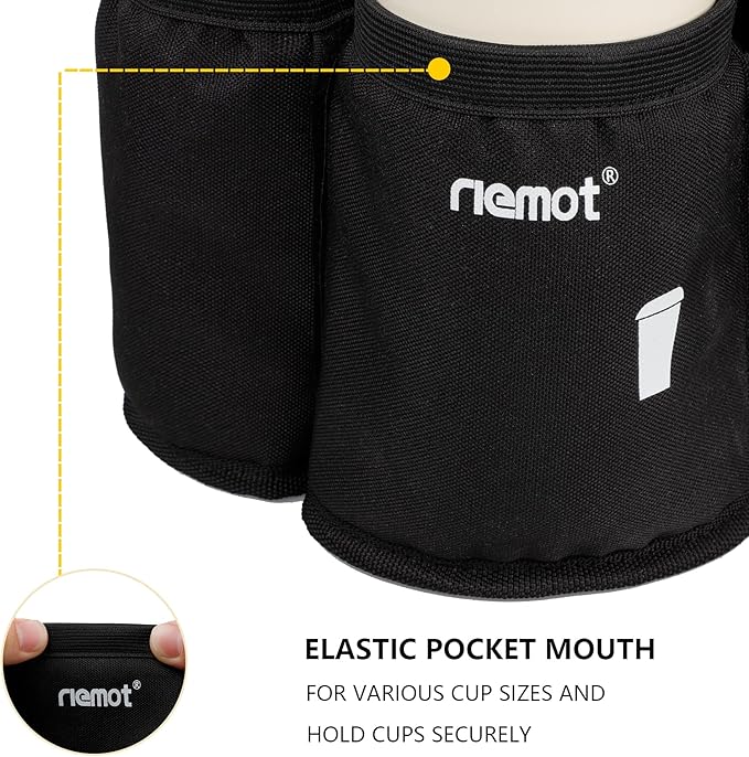 riemot Luggage Travel Cup Holder Free Hand Drink Carrier - Hold Two Coffee Mugs No Spill - Fits Roll on Suitcase Handles - Gifts for Flight Attendants Travelers Accessories Black