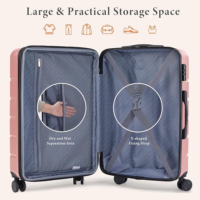 Sweetcrispy Carry on Luggage, Hard Shell ABS Suitcase with Double Spinner Wheels, Lightweight Expandable Rolling Suit Case with TSA Lock, 20 Inch Pale Pink
