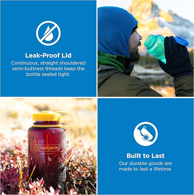 Nalgene 32 oz Wide Mouth Water Bottle | BPA-Free, Durable & Leak Proof, Lightweight Bottle for Hiking & Gym, Work & Travel