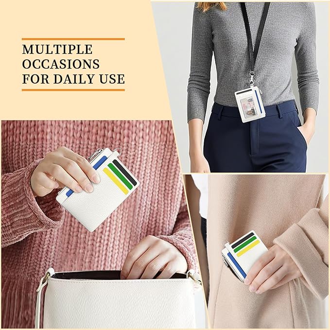 Hancynir Minimalist Small Wallet Women Credit Card Holder, RFID Blocking Slim Mini Card Wallets Cute Front Pocket PU Leather Card Case Thin Travel Zipper Coin Cash for Ladies Men Wallet Gifts White