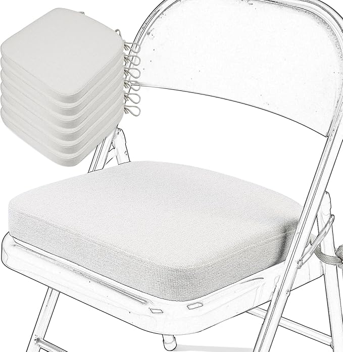 SINOSSO Memory Foam Chair Cushions for Folding Chairs 6 Pack, Thickened 2" Square Pads with Ties for Kitchen Chairs, Indoor Non-Slip Dining Chair Seat Cushions (6 Pcs, Beige-Gray)
