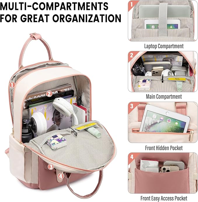 LOVEVOOK Laptop Backpack for Women, 15.6 Inch Laptop Bag with USB Charging Port, Fashion Water Resistant Daypacks Teacher Nurse Stylish Travel Bags Vintage Computer Backpack for College, Work