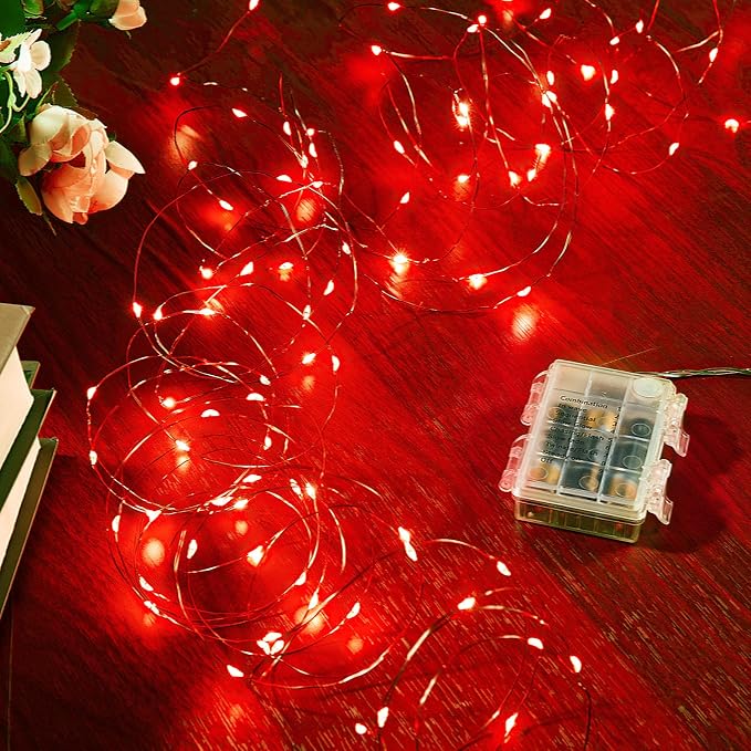 Ariceleo 1 Pack 65.6 Ft. Battery Operated Outdoor String Lights with Remote & Timer, LED Red Fairy Lights, Waterproof Twinkle Lights for Bedroom, Dorm, Mason Jar, Wedding, Party, Christmas