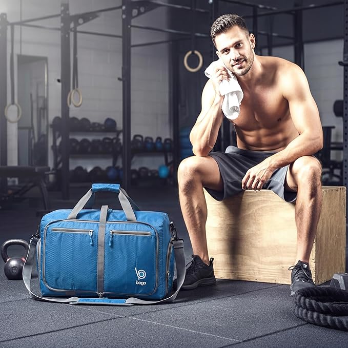Bago Compact Duffle Bag for Travel Women & Men. Durable Lightweight Foldable Travel Duffel Bags For Traveling Women. 40L Duffle Bags a Reliable Weekender duffel or Overnight Bag With Shoe Compartment