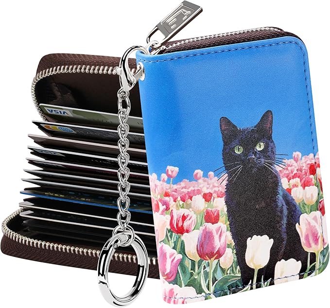 FurArt Zipper Wallet Women, RFID Blocking Credit Card Wallet, Business Card Holder, Compact Size KeyChain Wallet