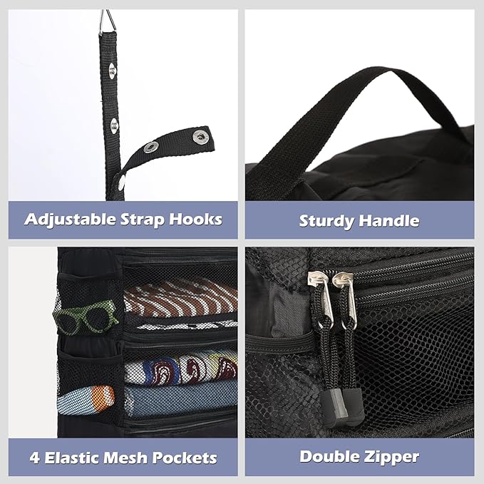 Surblue Travel Hanging Luggage Organizer Portable Suitcase Closet Organizer Multiple Compartments Collapsible Compression Packing Cubes Shelf, Black, M