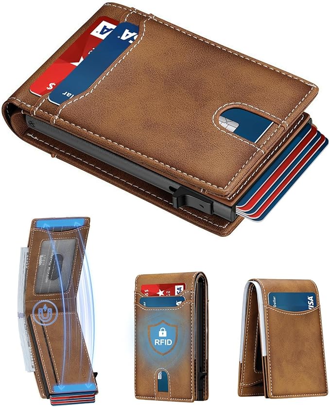 furid Card Wallet For Men Slim: Smart Rfid Minimalist Front Pocket Pop Up Wallet with ID Window - Gifts for Husband Father at Birthday Anniversary