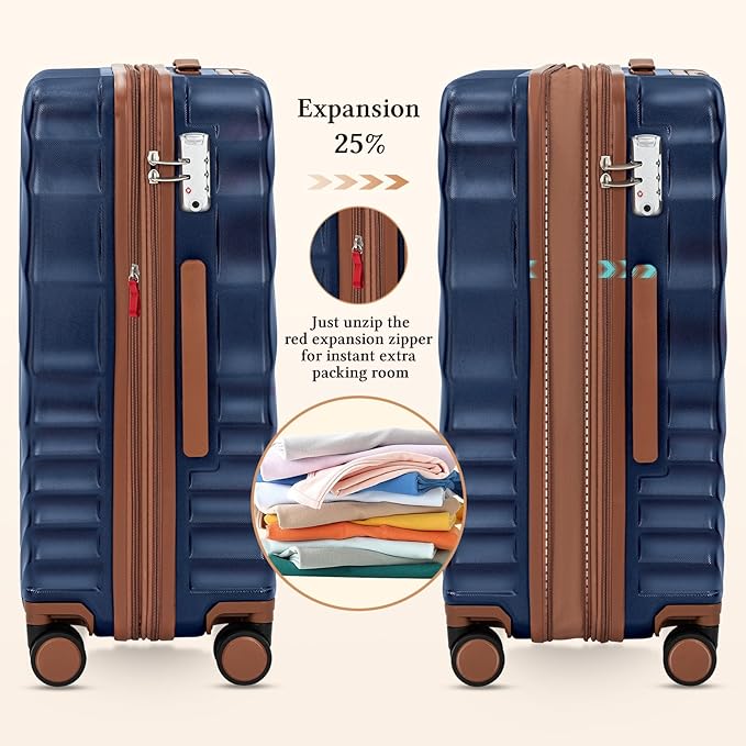 5 piece Luggage Set Expandable Suitcase 22x14x9 Airline Approved Carry on, ABS Hard Case Suitcases with Spinner Wheels, TSA Lock (Dark Blue)