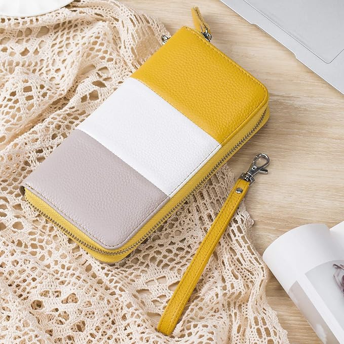 Moflycom Womens Wallet RFID Blocking Genuine Leather Multi Credit Card Large Capacity Zip Around Clutch Travel Purse Wristlet