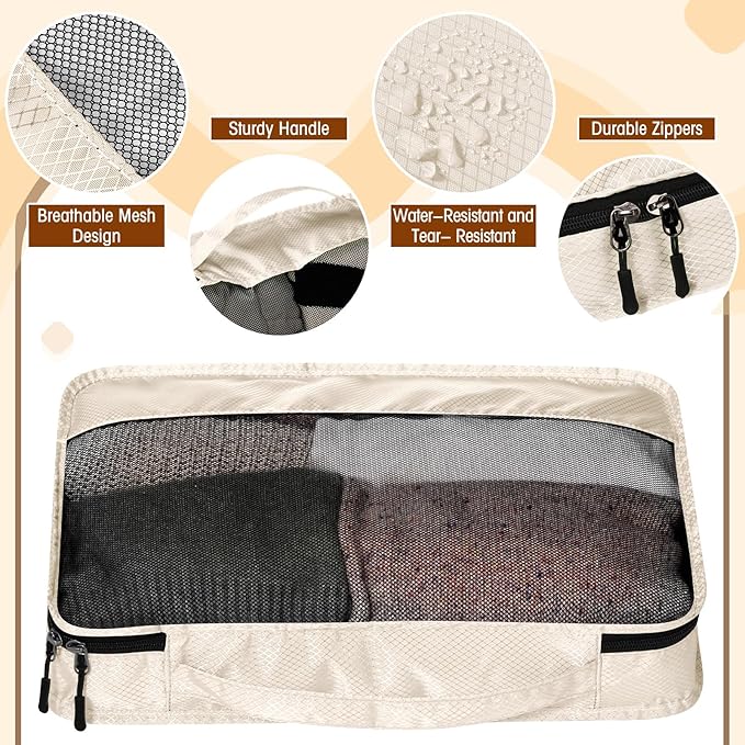 5 Pcs Packing Cubes for Suitcase Large Travel Cubes Carry on Luggage Organizer Bags for Clothes Accessories(S,Khaki)