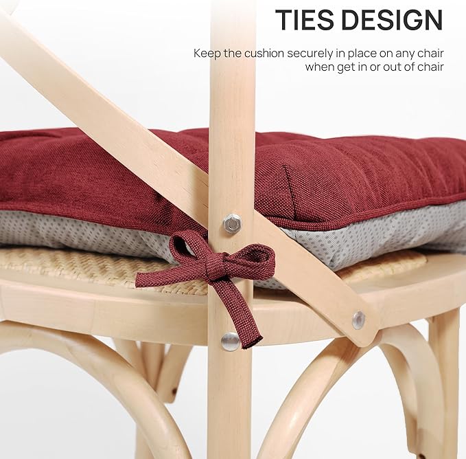 Love's cabin Memory Foam Chair Cushions Set of 4, 15.5"x15.5"x3.5" Indoor & Outdoor Seat Pads for Dining, Kitchen, Office, Patio Chairs - Burgundy
