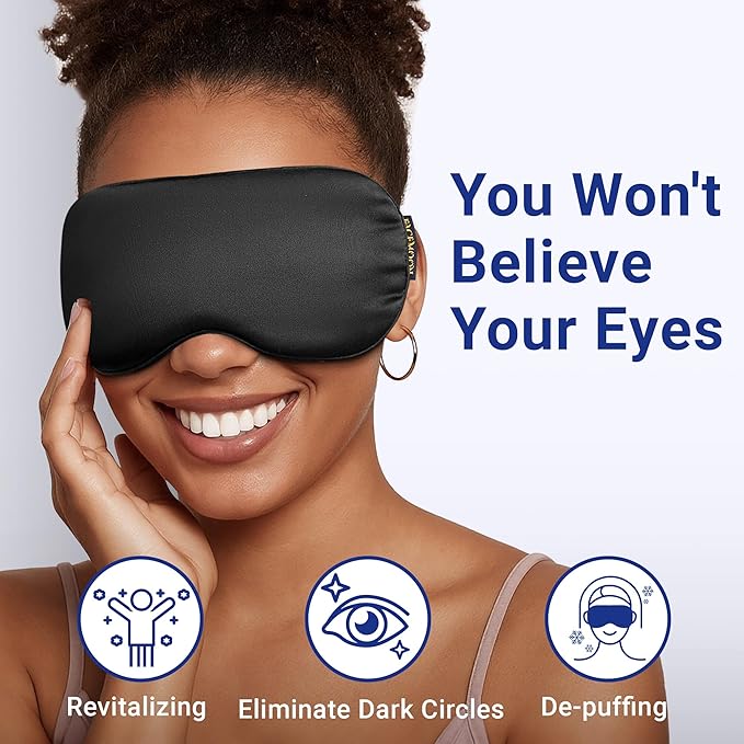 Cooling Eye Mask for Dark Circles Puffiness - Fsa Eligible Items Hsa, Cold Compress for Puffy Eyes Migraines Headache Sleeping After Surgery, Gentle Weighted Travel Essentials Gel Ice Pack (Black)