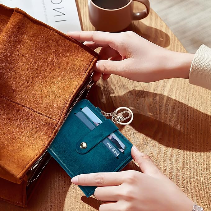 Airkit Small Wallets Woman RFID Blocking Leather Credit Card Holder - with ID Window - Card Wallets for Women - with Zipper Coin Purse - Keychain Wallet