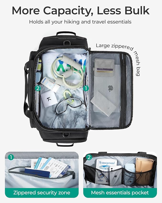 BAGSMART 4-IN-1 Gym Bag for Women Men, TSA Lightweight Duffle Bag for Travel with Shoe Compartment & Wet Pocket, 22L/30L/38L Tactical Backpack with 40oz Water Bottle Holder