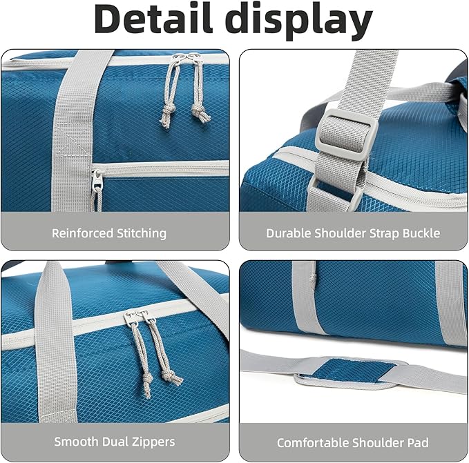 Foldable Travel Duffel Bag, Lightweight & Easy to Carry Water-Repellent Duffle Bag - 2-Way Zipper & Interior Pouch, Ideal for Weekend Trips, Daily Use,Camping，Sports