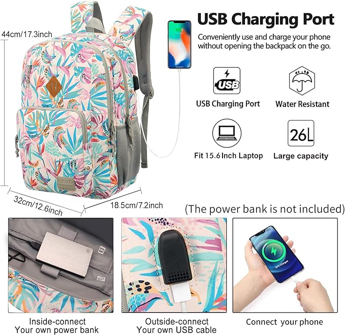 KEOFID Classic Laptop Backpack for Men and Women - Anti-Theft with USB Charging, Water Resistant, 15.6" Laptop Compartment, 1-Year Warranty