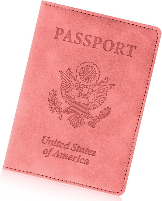 Passport Holder for Travel Essentials,RFID Blocking Passport Cover Wallet Card Case for Women and Men (Pink)
