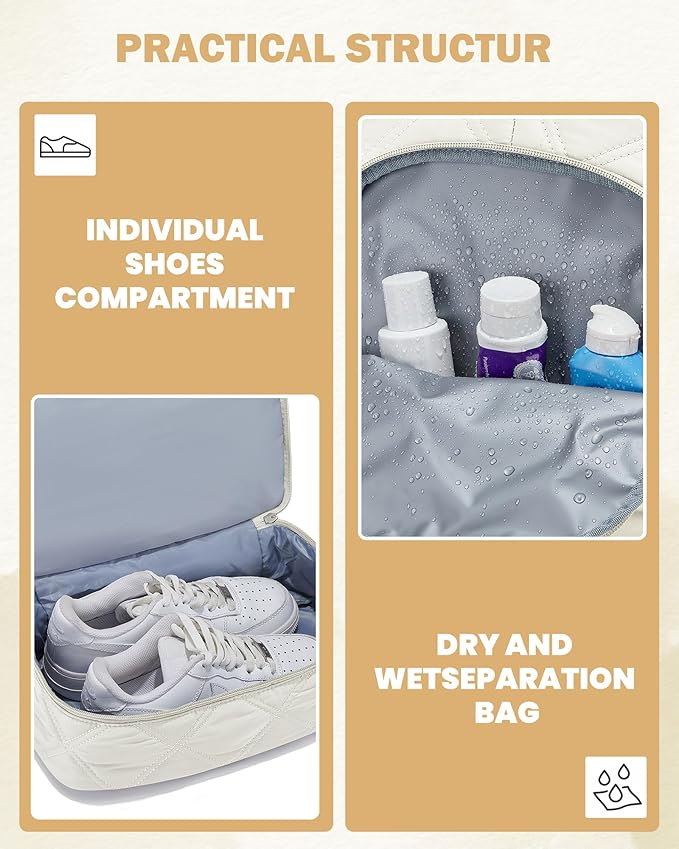 Gym Backpack for Women Men, Lightweight Gym Bag with Shoe Compartment, Water Resistant Sports Backpack with Wet Pocket, Large Capacity Cheer Backpacks for Girls, Beige