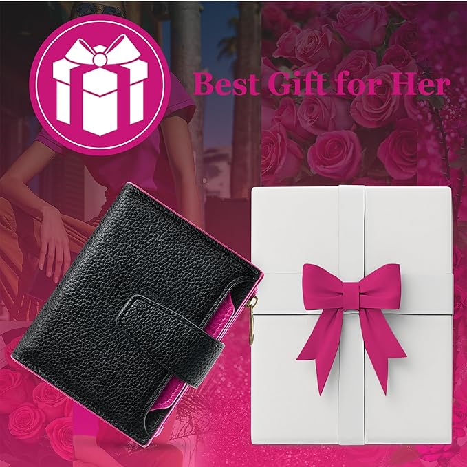 Airkit Small Wallet Women RFID Blocking Soft Leather Bifold Compact Card Holder Wallet for Women with Zipper Coin Pocket 4 ID Window