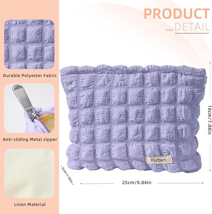 Makeup Bag, Bubble Cloud Travel Cosmetic Bag Organizer, Large Capacity Toiletry Make Up Bags with Zipper for Women and Girls, Light Purple