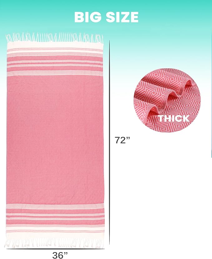 2 Packs Cotton Turkish Beach Towels Quick Dry Sand Free Soft Absorbent Extra Large Xl Big Blanket Adult Oversized Bath Pool Swim Towel Thin Lightweight Sandless Fast Drying Compact No Sand Packable