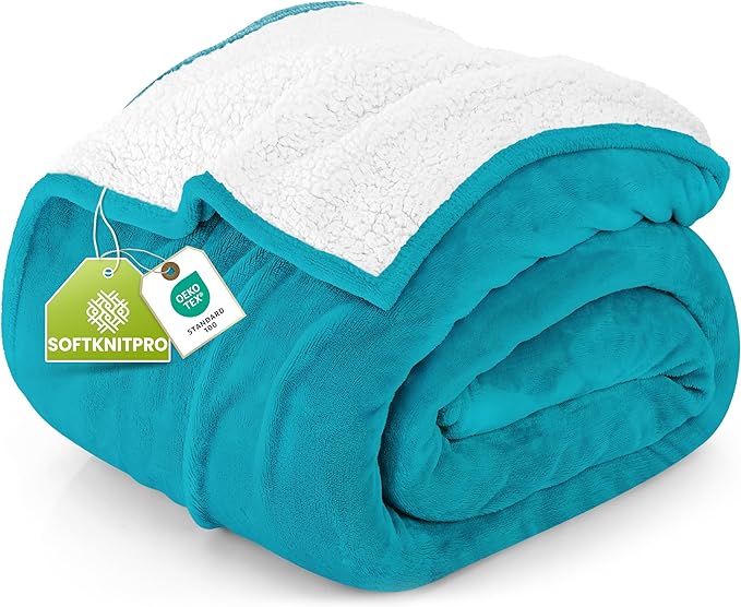 Utopia Bedding Sherpa Blanket King Size (Turquoise, 90x102 Inches) - Soft Lightweight Plush Fleece Reversible Blanket for Bed, Sofa, Couch, Camping and Travel