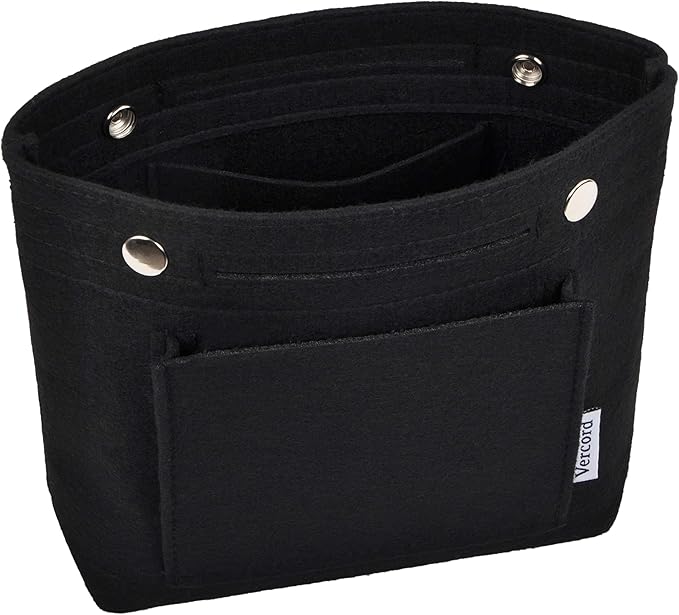 Vercord Mini Slim Small Felt Purse Organizer Insert Inside Handbag Tote Pocketbook for Women Black