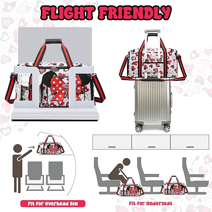 Kids Travel Duffle Bag for Girls Ages 6-8,Cute Bowknot Overnight Bag with Shoe Compartment,Lightweight Carry On Weekender for School,Sleepover,Gym & Family Trips