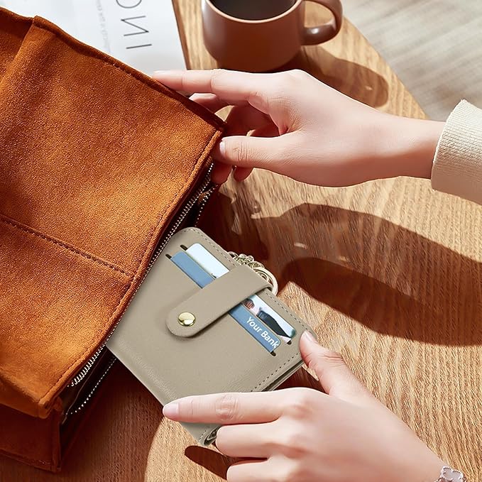 Airkit Small Wallets Woman RFID Blocking Leather Credit Card Holder - with ID Window - Card Wallets for Women - with Zipper Coin Purse - Keychain Wallet