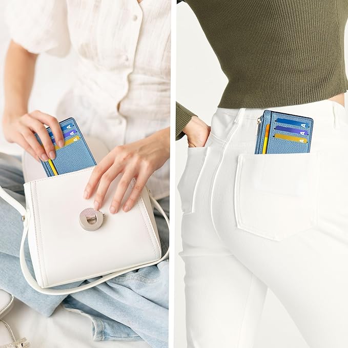 Tipmile Credit Card Holder for Women Slim Minimalist Front Pocket RFID Blocking Wallet Small Compact Card Case with ID Window, Sky Blue