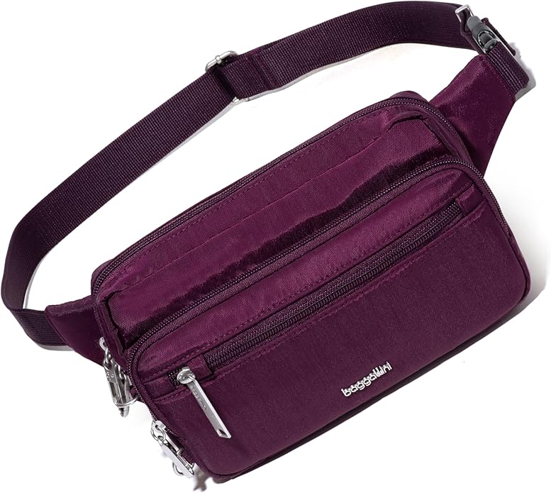 Baggallini Securtex Anti-theft Belt Bag 8.8"x5.5" Crossbody Fanny Pack for Women RFID Wallet Locking Zipper Travel Purse