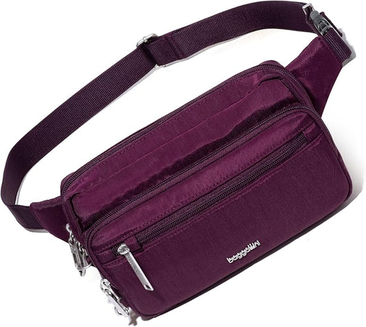 Baggallini Securtex Anti-theft Belt Bag 8.8"x5.5" Crossbody Fanny Pack for Women RFID Wallet Locking Zipper Travel Purse