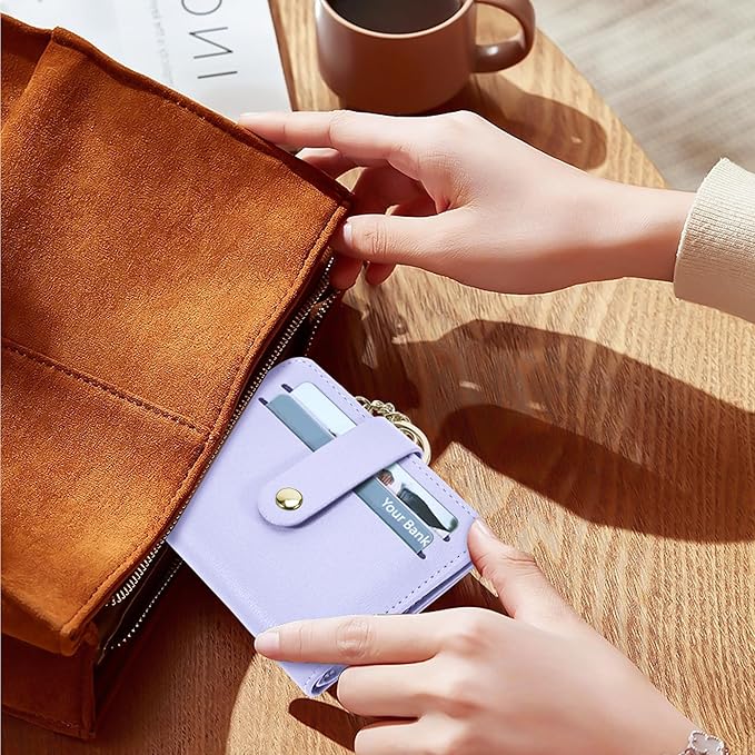 Airkit Small Wallets Woman RFID Blocking Leather Credit Card Holder - with ID Window - Card Wallets for Women - with Zipper Coin Purse - Keychain Wallet