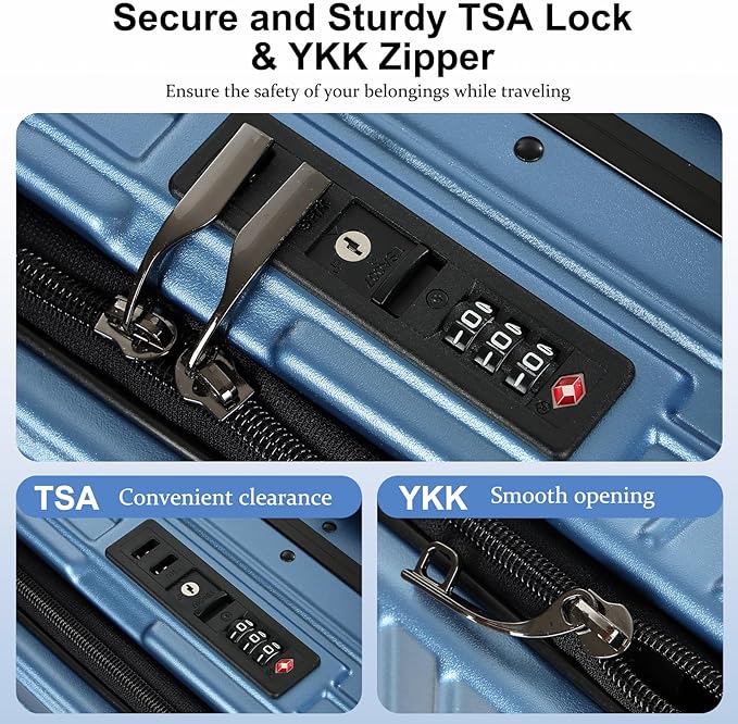 Carry On Luggage with Spinner Wheels, 20 Inch Airline Approved Suitcase, Lightweight ABS+PC Hard Shell Suitcases with Aluminum Frame, Top Opening, TSA Lock (Blue, 1 PC)