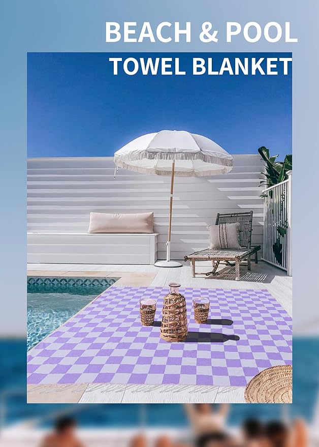 Antfuny Giant Beach Towel Blanket Autumn Outing Stuff for Women & Men Road Trip Camping Gear Ship Cruise Gear Must Haves Extra Large XXL Purple Plain PatternAirplane Accessories Travel Gadgets