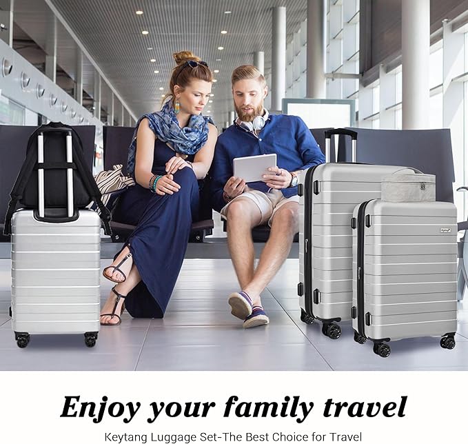 Zebra Luggage Sets 5 Piece, Lightweight Hardside Business Travel Suitcase Set with TSA Lock, Bonus Travel Backpack & Makeup Bag, 20/24/28 inch,Silver
