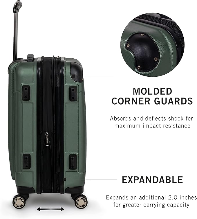 Kenneth Cole REACTION Renegade Luggage Expandable 8-Wheel Spinner Lightweight Hardside Suitcase, Cilantro, 20-inch Carry On