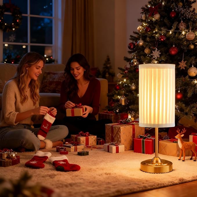 Mr.White Set of 2 Rechargeable Cordless Table Lamp with Fabric Shade, 5200mAh Battery Operated LED Touch Table Light, for Restaurant Kitchen Patio Dinner (Bronze)