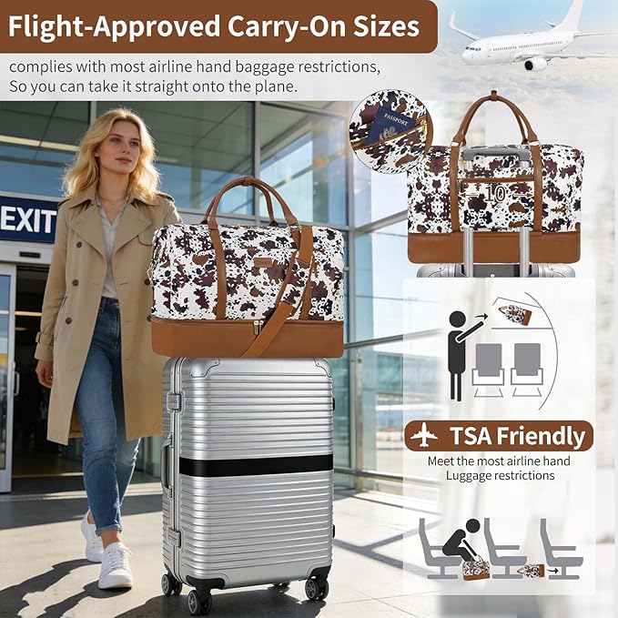 Weekender Bag, Large Travel Duffel Bag for Women, Carry on Overnight Bag with Shoe Compartment and Toiletry Bags