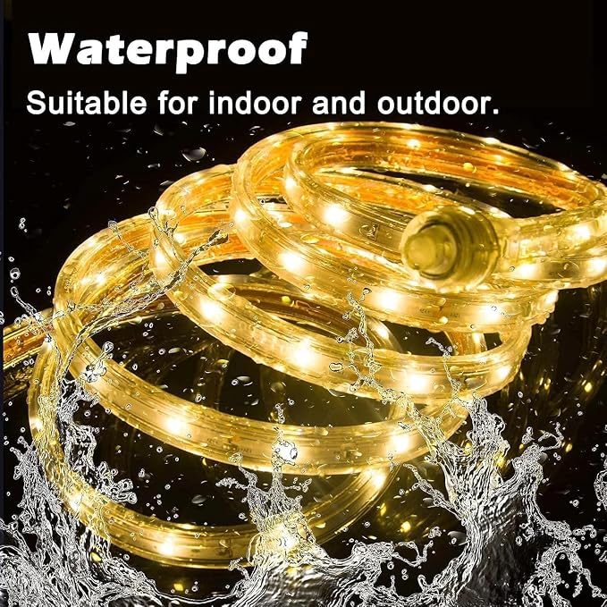 110V Warm White Led Strip Lights Outdoor 20ft 3000K Led Rope Lights Indoor Waterproof Flexible Cuttable Connectable with UL Listed Power Supply for Home Bedroom Garden Decoration
