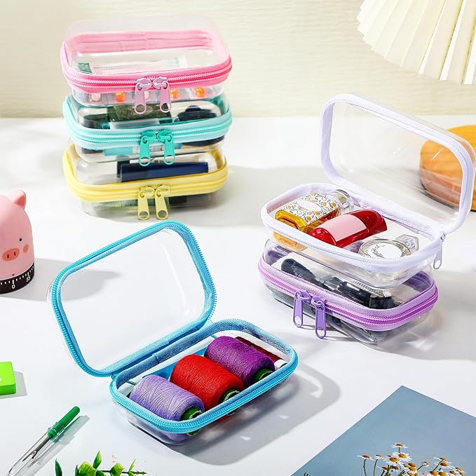 Sanwuta 6 Pcs Clear Hard Zipper Case Plastic Zipper Pouches Transparent Makeup Bag Pencil Case Pouches Toiletry Diaper Bag for Travel Toy Storage Organizer Bins(Colorful,5 x 3 x 2 Inch)