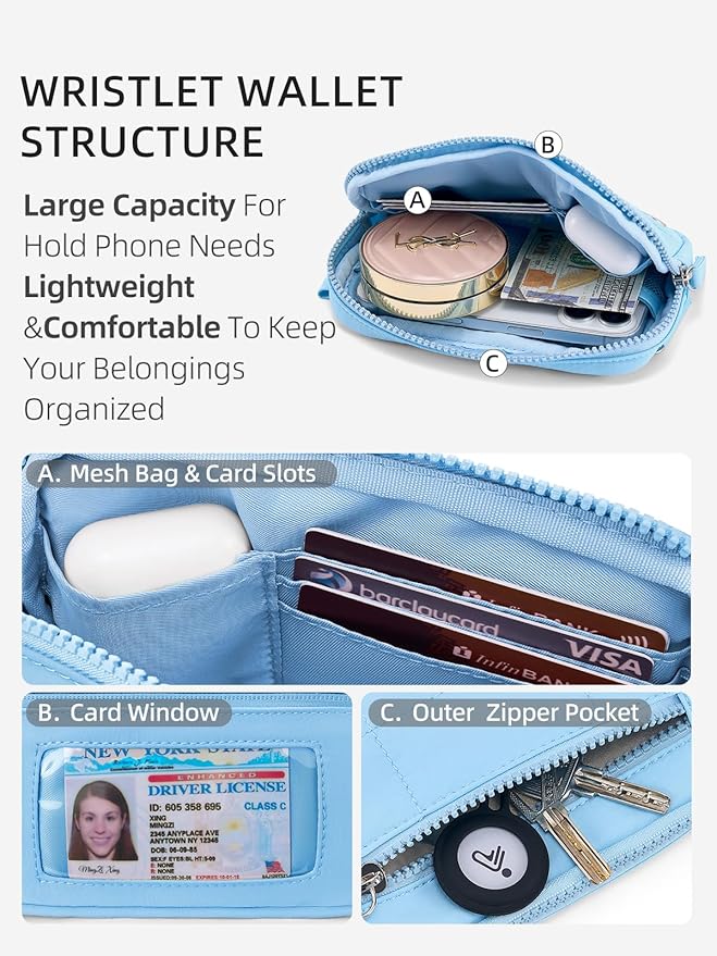 WESTBRONCO Wristlet Wallets for Women – RFID Blocking Quilted Nylon Phone Wallet, Card Holder Purse for Travel & Everyday Use