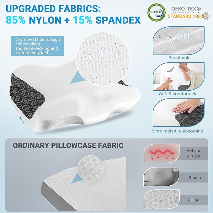 Elviros Cervical Neck Pillow for Neck Pain Relief, CPAP Pillow for Side, Back & Stomach Sleepers, Ergonomic Orthopedic Pillow for CPAP Users to Reduce Air Leaks and Mask Pressure, White