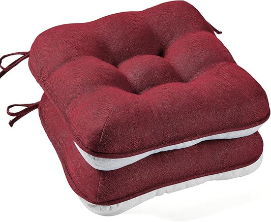 BETU Chair Cushions for Dining Chairs Set of 2,3.5" Thick Kitchen Table Chair Pads with Ties,Non Slip Backing and Covers, Christmas Decor Seat Cushion for Dining Room,Bar,Patio Chairs,16"X16"X3.5",Red