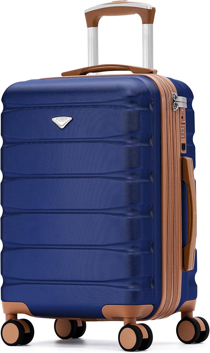 Flight Knight 22x14x9" Expandable Carry On Suitcase Hardside TSA Lock USB C Port Lightweight Luggage Silent Double Spinner Wheels Maximum Overhead Carry-On Bag For American & United Approved Airlines