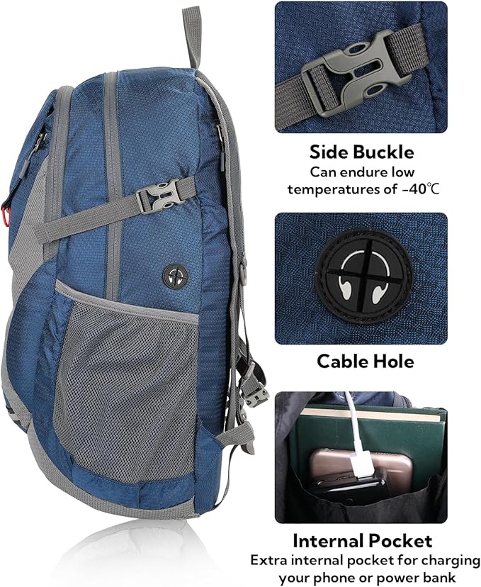 WATERFLY Lightweight Packable Hiking Backpack: 30L Foldable Travel Daypack Ultralight Camping Day Pack for Woman Man