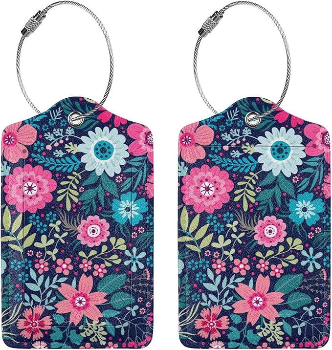Tropical Flower 2 Pcs Luggage Tags, Privacy Cover Id Label with Stainless Steel Loop and Address Card for Suitcases & Travel Bags