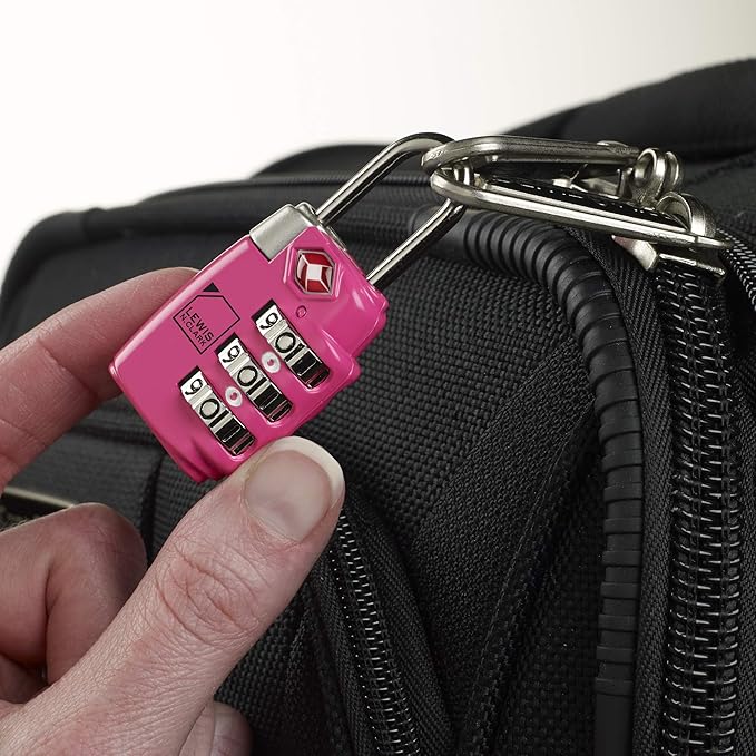 Lewis N. Clark Travel Sentry TSA-Approved Luggage Lock, Large 3 Dial Combination with Easy Read Dials - Pink