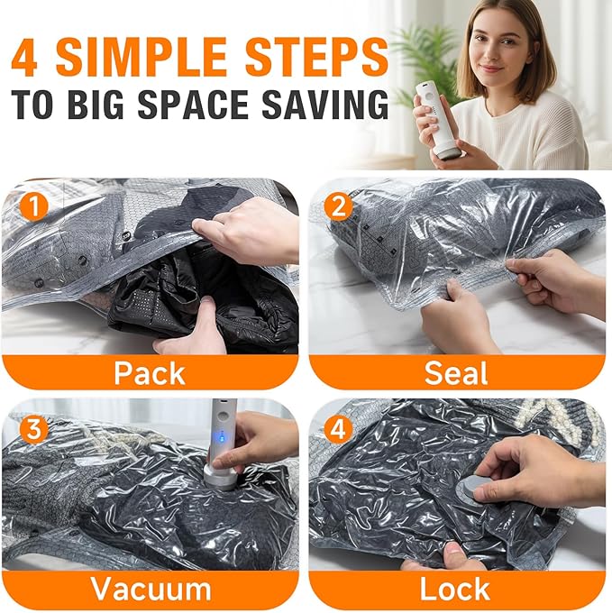 Space Saver Vacuum Storage Bags with Portable Electric Pump, Vacuum Seal Bags for Clothing Travel, Compression Bags for Travel & Home, Clothes, Blankets, Seasonal Storage, 15 Combo (5L/5M/5S)
