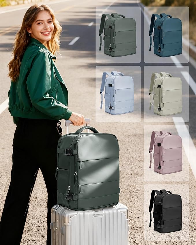 coowoz Travel Backpack Carry On for Women Man Gym Backpack with Laptop Compartment Mochila de Viaje Teacher Personal Item Backpacks Rucksack Airplane Accessories Must Haves Olive Green Small